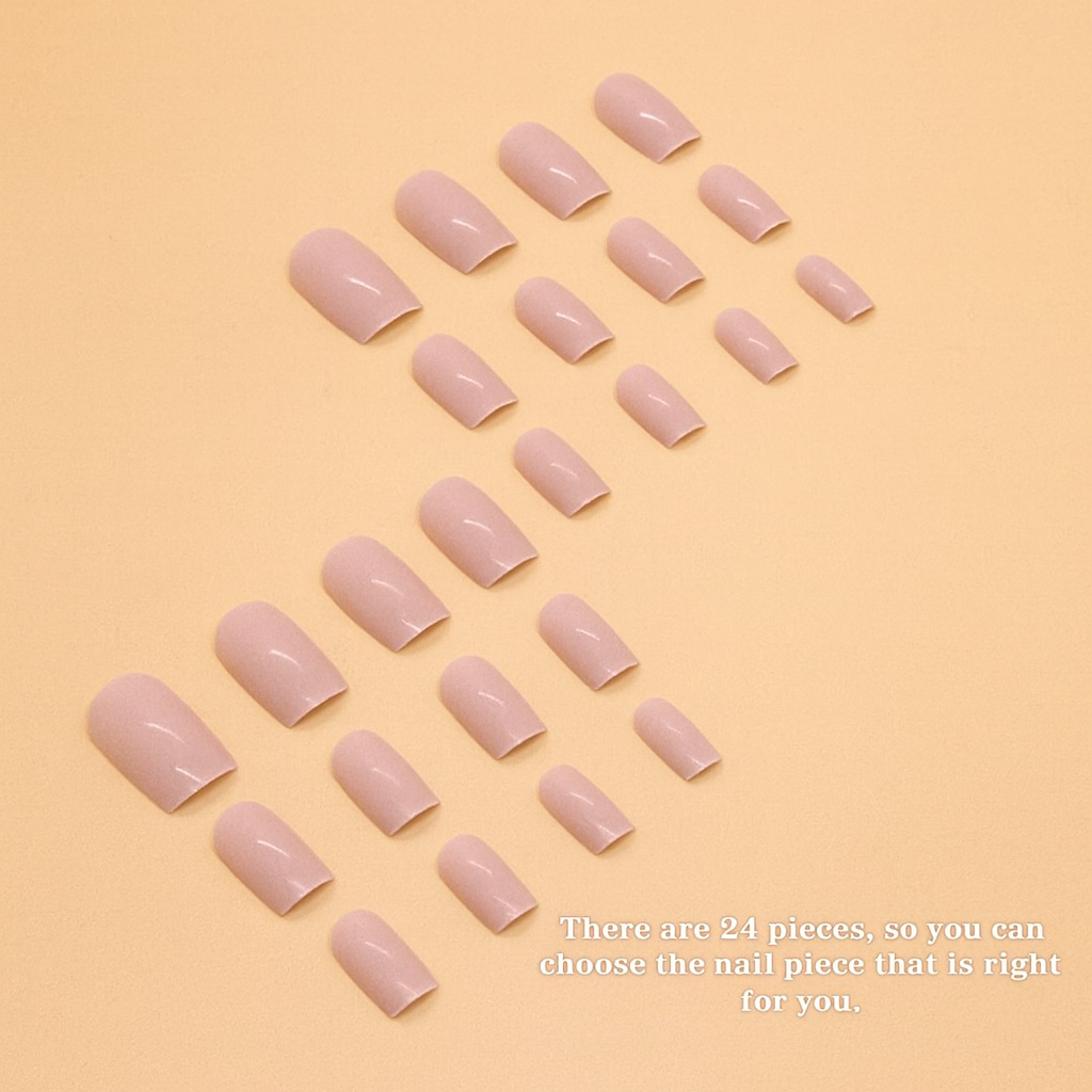 24PCS Nude Ombre French Tip Press-On Nails – Coffin Pink Design