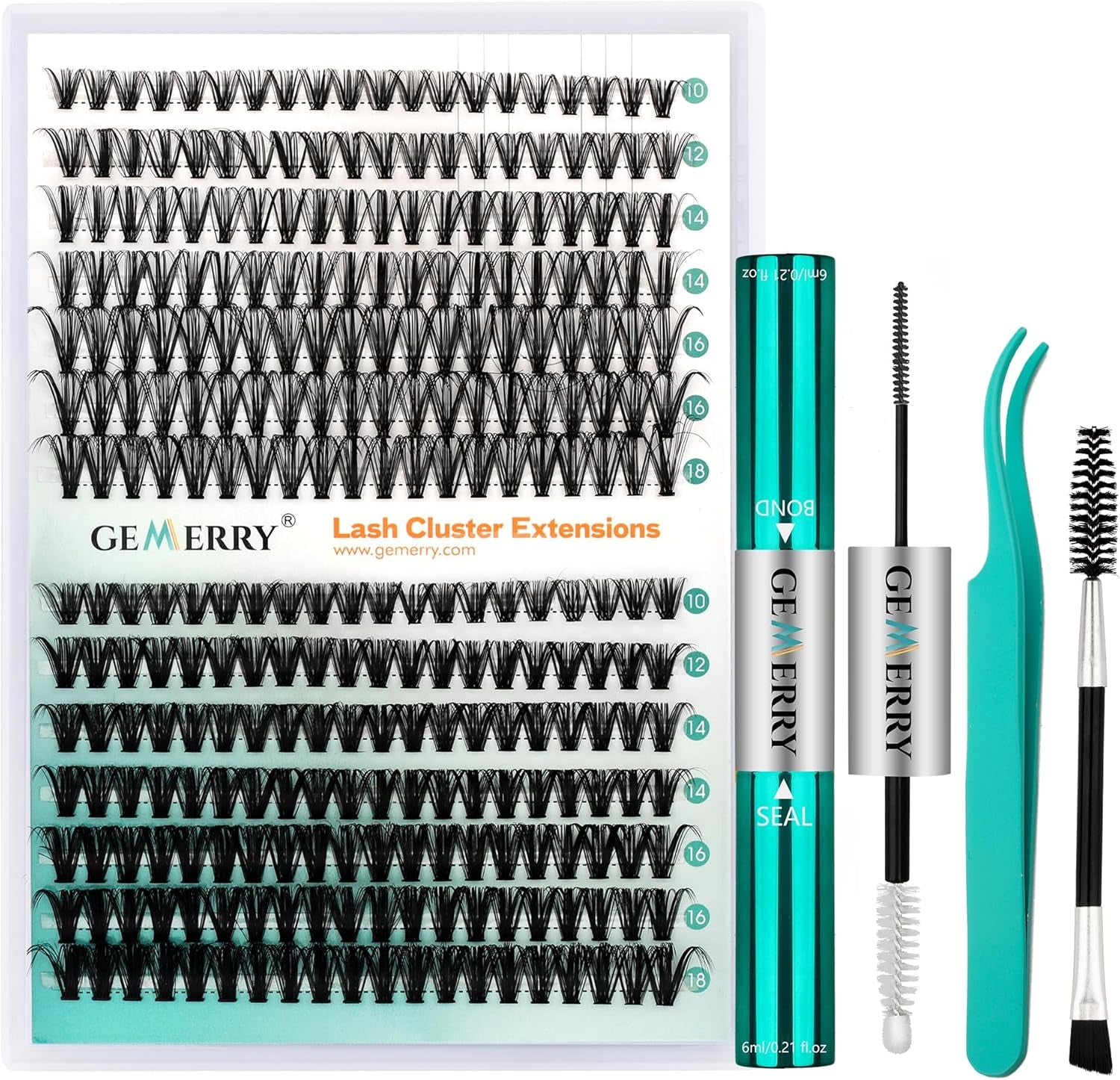 DIY Lash Extension Kit with D-Curl 30D/40D Clusters, Bond & Seal – Home Eyelash Extensions (10–18mm)